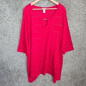 Catherines Top Womens Plus 2X 22/24 Red Keyhole Neck Knit Blouse Casual Ladies